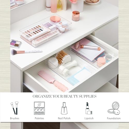 STORi SimpleSort 3-Piece Stackable Clear Drawer Organizer Set | 12" x 6" x 2" Rectangle Trays | Wide Makeup Vanity Storage Bins and Office Desk Drawer Dividers | Made in USA - size: 12x6x2"