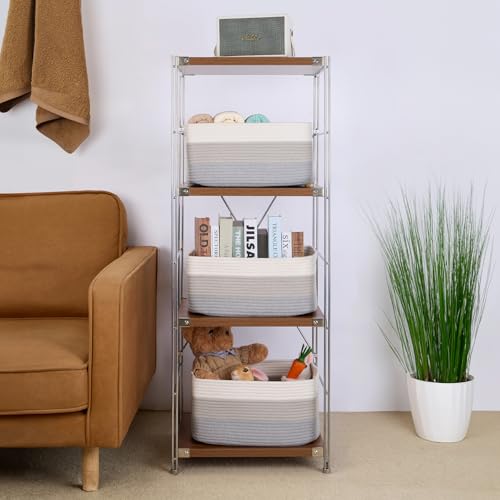 MiniArk Large Storage Baskets for Shelves, Closet Organizers Bins for Clothes Blanket Towels, Baby Nursery, Toy Baskets Box, Woven Rope Baskets, 17 x 13 x 7.5”, 3 Packs Gradient Grey - color: Gradient Grey, size: 3pcs-L17×W13×H7.5"