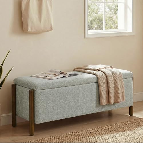 Usaint Wooden Storage Ottoman Bench, 47" Fabric Upholstered End of Storage Bench with Rubberwood Legs, Entryway Bench with Storage for Bedroom, Living Room, Reception, Cloakroom, Grey - color: Grey
