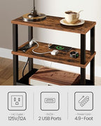 CHOEZON Small Narrow Side Table with Charging Station, Skinny End Table with Fabric Basket, Slim Nightstand for Small Spaces, Sofa Side Table, for Living Room, Bedroom, Rustic Brown and Black TBZ07UBF - color: Rustic Brown + Black