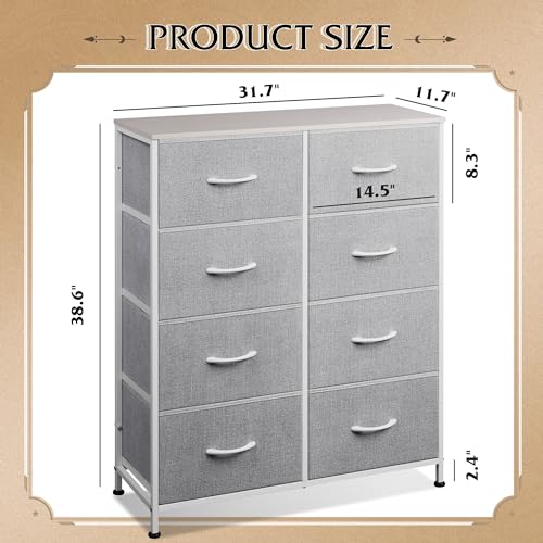 WLIVE Fabric Dresser for Bedroom, Tall Dresser with 8 Drawers, Storage Tower with Fabric Bins, Double Dresser, Chest of Drawers for Closet, Playroom, Dormitory, Light Grey - color: Light Grey, style: General