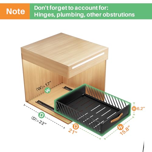 Pull out Cabinet Organizer,Heavy Duty Slide out Pantry Shelves Drawer Storage with Adhesive Nano Film,Sliding Mesh Cabinet Basket with Handle for Kitchen, Bathroom, Home, 15.8"W X 21"D X6.2"H,Black - color: Black, size: 15.8"Wide-21"Deep (1Pack)