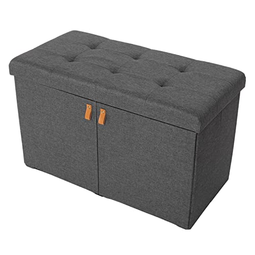 Seville Classics Cushioned Fabric Ottoman Hidden Storage Chest Footrest Chair, Padded Seat for Bedroom, Dorm, Loft, Living Room, Entryway, Hallway, Modern Gray, 33" Shoe Bench w/ Door - color: Modern Gray, size: 16.5"D x 33"W x 20"H