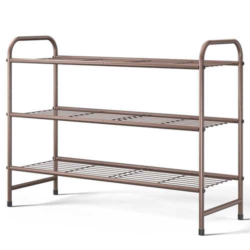 Kitsure Shoe Rack - Stainless Steel Shoe Organizer, Sturdy Shoe Rack for Closet and Front Door Entrance, Free Standing Shoe Shelf, Closet Organizers and Storage, 25.6" Wide - 3 Tier, Brown - color: Brown, size: 25.6" Wide - 3 Tier