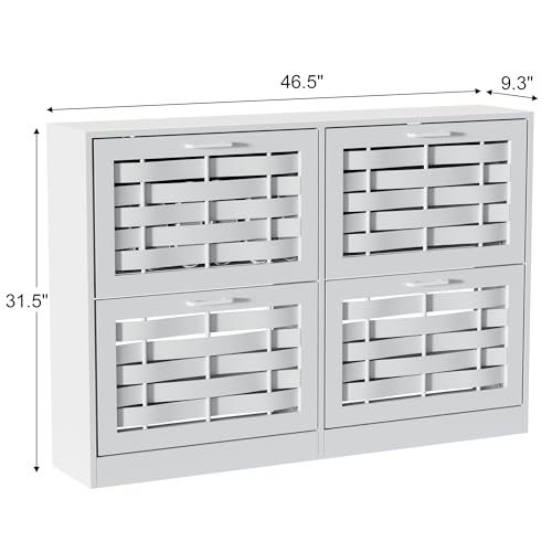 White Shoe Cabinet Storage with 4 Flip Drawers for Entryway, Slim Shoe Rack Cabinet with Woven Design Drawers, Narrow Shoe Organizer for Hallway, Apartment - color: White, size: 4 Drawers