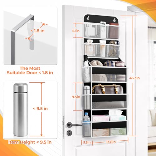 SpaceHacks 5-Tier Over the Door Organizer with Mesh Pockets, Baby Nursery Storage for Closet, Bathroom and Bedroom, Adjustable Hanging Closet Organizer for Cosmetics, Books and Essentials (Black) - color: Black, size: 5-Tier