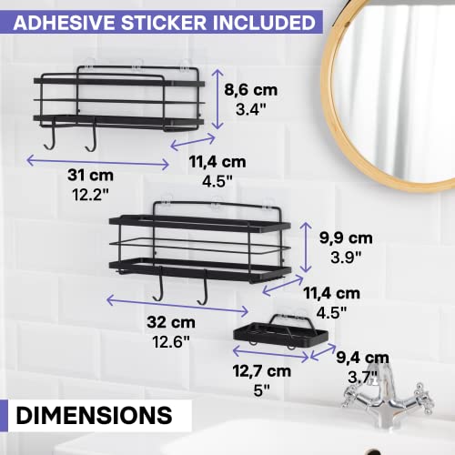 KINCMAX Premium Shower Caddy with Soap Holder, 2-Pack Adhesive Shower Organizer, No Drill Bathroom Shelves, Rustproof Stainless Steel Shelves for Inside, Shower Storage Rack, Matte Black - color: Matte Black + Soap Holder