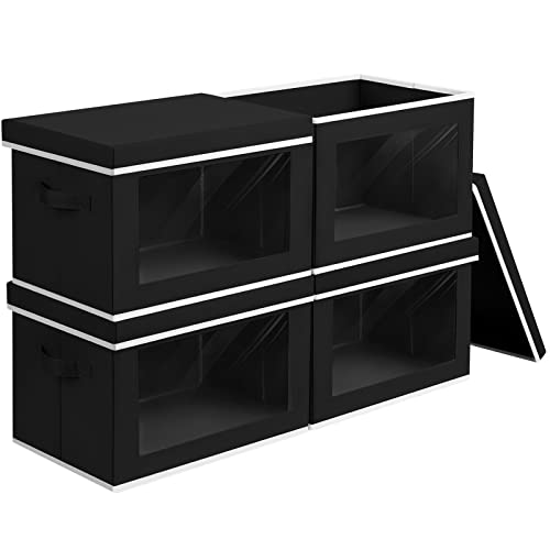 Homsorout Storage Bins with Lids, 4 Pack Large Storage Cubes with Window, Closet Bins with Lids & Handles, Fabric Box for Organizing Clothes, Towels, Books, Black - color: Black, size: XL(4-Pack)