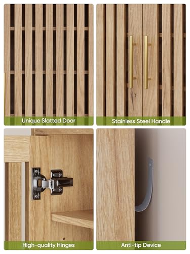 Smart FENDEE 6-Tier Shoe Storage Cabinet with 2 Slatted Doors, Large Wooden Shoe Cabinet with Gold Handle, Hidden Entryway Shoe Organizer for Hallway, Foyer, Natural Oak - color: Natural Oak, size: 44" H