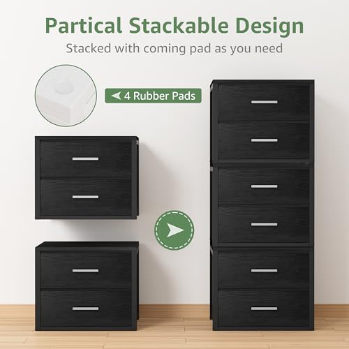 BOLUO Stackable Storage Drawers Closet Organizers and Storage Fabric Black 2 Drawer Dresser for Bedroom Modern - color: Black, size: M(11.2"D x 15.2"W x 16.1"H)