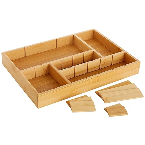 Juvale Drawer Organizer Tray - 8-Slot Drawer Divider for Utensils - Versatile Silverware Holder - Desk Tray for Office Supplies - 14 x 10 x 2 in, Brown, Bamboo (Pack of 2) - size: 14" x 10" x 2" inches (Pack of 2)