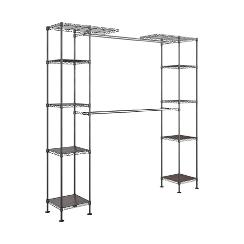 Seville Classics Closet Garment Organizer with Metal Hanging Rod Wardrobe Storage System, w/ Steel Shelves for Clothes, Shirts, Jackets, Coats, Blankets, Shoes, Satin Bronze, Expandable Rack - color: Satin Bronze