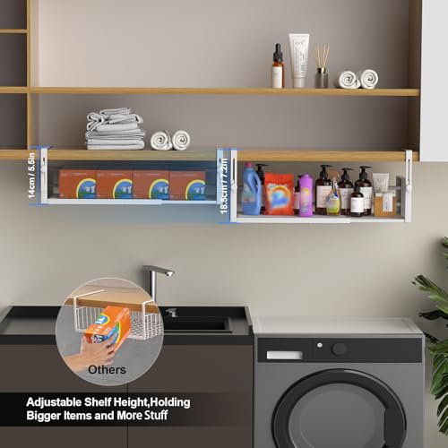 AmonHouseware 2Pack Under Shelf Basket, Adjustable Hanging Under Cabinet Shelf Storage, Hanging Holder Length Stretchable 14.9-22.6Inch for Kitchen Pantry Desk Counter Bookshelf Cupboard (White) - color: White