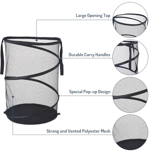 Seiritex Mesh Popup Laundry Hamper 115L Foldable Laundry Basket Extra Large Capacity Collapsible Clothing Storage Basket with Handles 26 H x 18 W x 18 L (Black) - color: Black