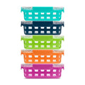 Ello Duraglass 3.4 Cup Meal Prep Sets 10Pc, 5 Pack Set- Glass Food Storage Container with Silicone Sleeve and Airtight BPA-Free Plastic Lids, Dishwasher, Microwave, and Freezer Safe, Fruit Salad - color: Fruit Salad, size: 3.4 Cup