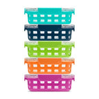 Ello Duraglass 3.4 Cup Meal Prep Sets 10Pc, 5 Pack Set- Glass Food Storage Container with Silicone Sleeve and Airtight BPA-Free Plastic Lids, Dishwasher, Microwave, and Freezer Safe, Fruit Salad - color: Fruit Salad, size: 3.4 Cup