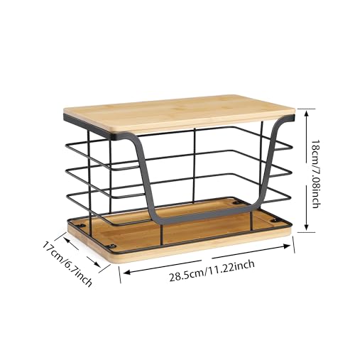 ALOCEO Large Wire Basket for Kitchen Pantry, Stainless Steel Kitchen Counter Organizer for Potato Onion, Trash Bag Dispenser Under Sink with Bamboo Top, Black - color: 1-pack - XL Bamboo Bottom Black