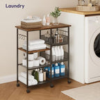 SWTYMIKI Kitchen Island Cart on Wheels - 28.35x14.57in Rolling Kitchen Table Cart with Storage Shelves, 6 Removable Hooks& Locking Casters, Coffee Bar Cabinet for Dining Room Pantry Office, Espresso - size: 28x14.57in, style: Espresso