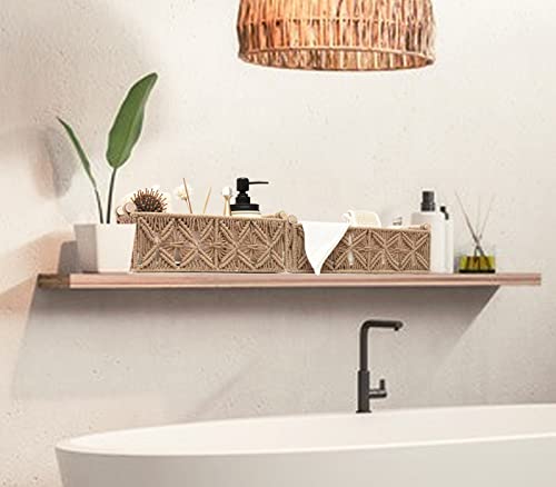 Macrame Storage Basket Boho Decor Baskets for Organizing Woven Decorative Basket for Countertop Toilet Paper Basket for Toilet Tank Top Shelf Basket with Handle for Bathroom Decor Nursery (Set of 2) - color: Beige
