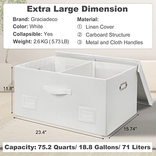 Graciadeco 75 Quarts Extra Large Decorative Storage Bins with Lids, 1 Pack White Collapsible Storage Bins with Lids, Stackable Storage Bins Decorative Box Storage With Lid Extra Large - color: White, size: XLarge-1 Pack