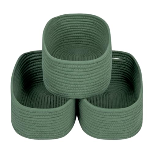 CubesLand Small Storage Basket for Shelves, Woven Rope Green Basket for Organizing, Durable & Skin-Friendly Cube Shelf Closet Organizer Bins, Toy Storage Organizers Bin, Modern Home Decor with Handles - color: Green, size: 3pcs-Small Basket