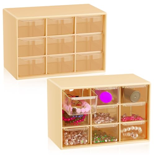Wenqik 2 Pcs Mini Storage Drawers Teacher Toolbox Organizer with 9 Clear Drawers Small Plastic Desktop Teacher Desk Craft Organizer for Classroom Office 7" x 3. 9" x 4. 7"(Yellow) - color: Yellow
