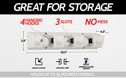 Zulay Home Mop and Broom Organizer Wall Mount - Easy to Install Mop and Broom Holder Wall Mount for Storing Cleaning Supplies - Organizer Utility Racks Mop Holder and Broom Hanger (3 Slots, White) - color: White, size: 3-Slot