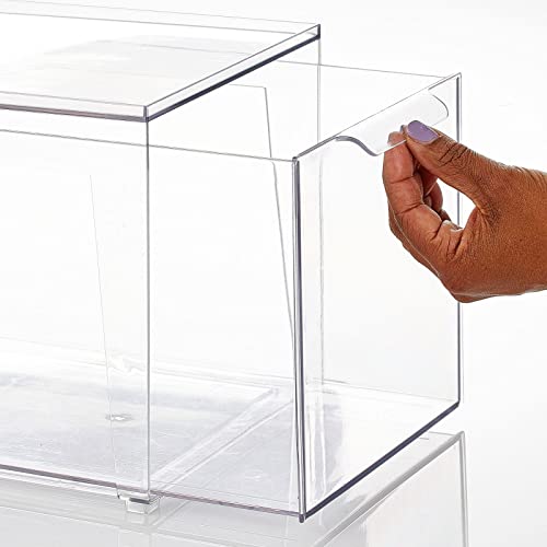 mDesign Plastic Stackable Closet Storage Organizer Bins with Pull Out Drawer for Cabinet, Desk, Shelf, Cupboard, or Dresser Organization - Lumiere Collection - 4 Pack - Clear - size: 8 x 12 x 8 (Pack of 4)