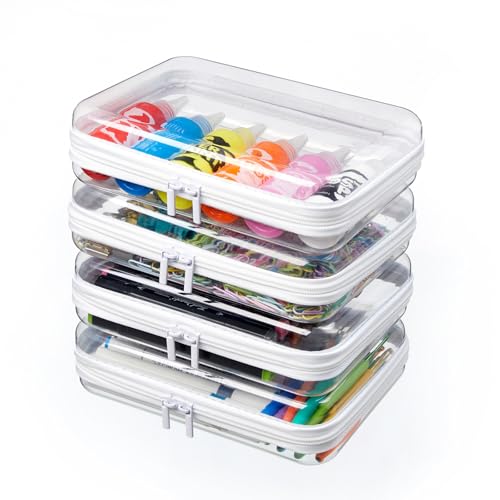 MACOPRO 4 PCS Small Clear Hard Shell Zipper Case, Clear Hard Shell Pencil Case with Zipper, Transparent Pencil Box & Zipper Pouch for School, Office & Art Supplies - size: 4Pcs-Small