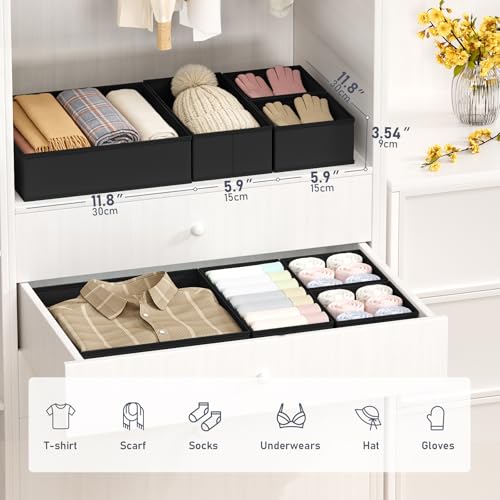 DIMJ Drawer Organizer Clothes Storage - 28 Pack Baby Dresser Organizer for Nursery, Foldable Closet Drawer Organizer Bins for Bedroom Organization, Fabric Storage Dividers for Socks, Underwears, Bras - color: Black, size: 28 Pack