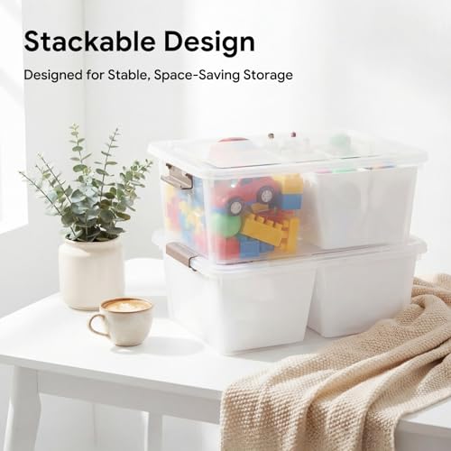 MACOPRO 17QT Craft Storage Box with 2 Removable Caddy Trays, Clear Stackable Plastic Organizer with Lid for Art Supplies, Beads, Sewing Tools, Pens & Kids Toys (White, 1Pack-2-in-1) - size: 1Pack-2-in-1