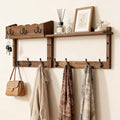 28" Coat Rack Wall Mount with Shelf, Entryway Key Holder Wall Mount Wood Wall Coat Hooks with 7 Hooks 3 Key Hanger, Wall Mounted Coat Rack Mail Holder for Living Room, Bedroom - color: Brown, size: 28 inch