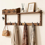 28" Coat Rack Wall Mount with Shelf, Entryway Key Holder Wall Mount Wood Wall Coat Hooks with 7 Hooks 3 Key Hanger, Wall Mounted Coat Rack Mail Holder for Living Room, Bedroom - color: Brown, size: 28 inch