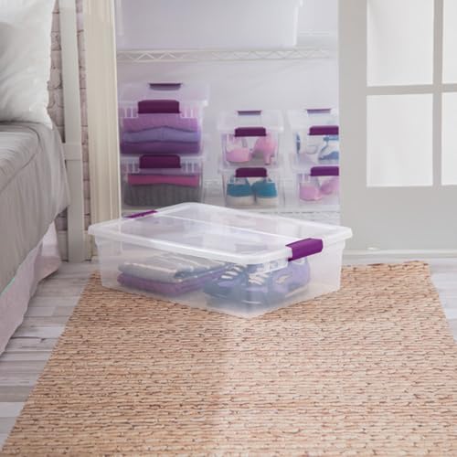 Sterilite 32 Qt ClearView Latch Storage Box, Stackable Bin with Latching Lid, Plastic Container to Organize Clothes Underbed, Clear Base, Lid, 6-Pack - size: 6 Pack, style: 32 Quart