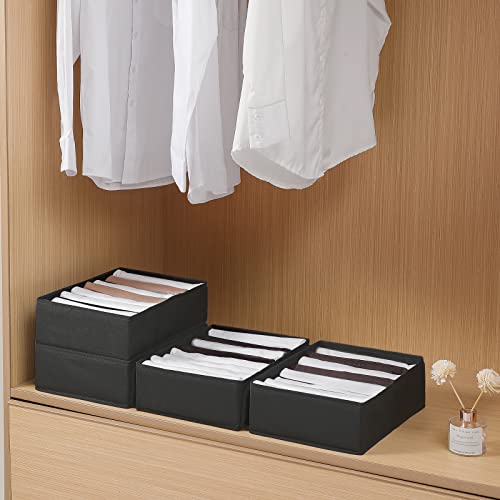 4 Packs T-shirt Drawer Organizers for Clothing,8 Grids Compartment Wardrobe Storage Box, Washable Clothes Organizer for Folded Clothes, Legging, Silk Scarve-Black - color: Black, size: 8 GRIDS-SMALL SIZE