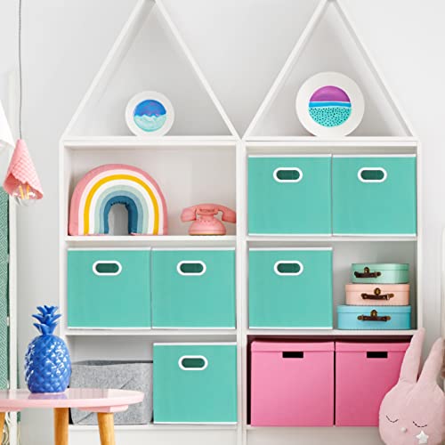 Simple Houseware Foldable Cube Storage Bins with Handles, 11-Inch, Turquoise, 6-Pack, Fabric Cubes Organizer for Closet or Shelves - color: Turquoise
