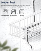 YASONIC Never-Rust Aluminum Hanging Shower Caddy – Over-the-Showerhead Organizer with 10 Hooks for Razor and Sponge – Includes Soap Basket – White - color: White