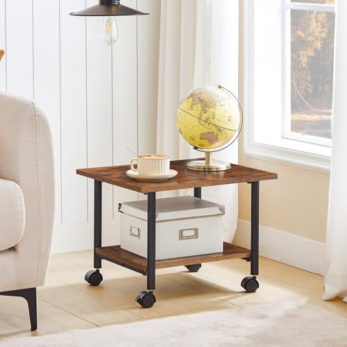 HOOBRO Printer Stand, 2-Tier Industrial Under Desk Printer Cart with Shelf, Mobile Heavy Duty Storage Rack on Wheels for Home, Office, Rustic Brown and Black BF02PS01G1 - color: Rustic Brown + Black, size: 15.7'' x 19.1''x 14.4''