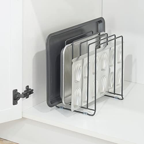 mDesign X-Large Steel Storage Tray Organizer Rack for Kitchen Cabinet, Divided Holder - 5 Slots for Skillets, Frying Pan, Pot Lids, Cutting Board, Baking Sheets, Concerto Collection, 2 Pack, Dark Gray - color: Graphite Gray, size: Pack of 2