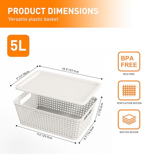Plastic Storage Baskets With Lid, Storage Bins for Organizing, Stackable Decorative Containers for Shelves Drawers Desktop Closet Playroom Classroom Office, 10 Pack-White - color: White, size: 10 Pack