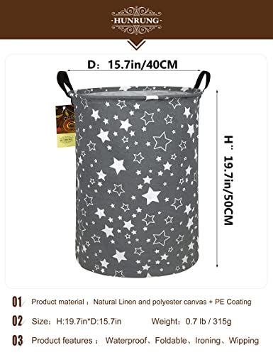 Laundry Hamper,Large Canvas Fabric Lightweight Storage Basket Toy Organizer Dirty Clothes Collapsible Waterproof for College Dorms, Children Bedroom,Bathroom（Round star） - color: Round star