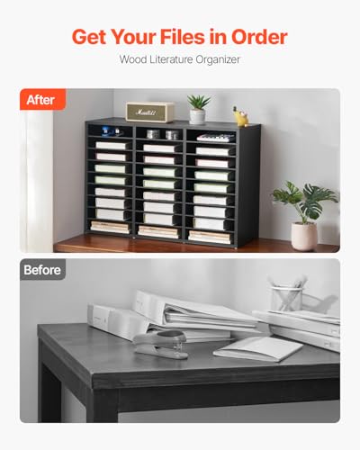 VEVOR Literature Organizer, 27 Compartments Office Mailbox with Removable Shelves, Wooden Mailbox Sorter Particle Board Office Home Classroom Storage, File Sorter for Files, Documents, Papers, Black - color: Black, size: 27 Compartments