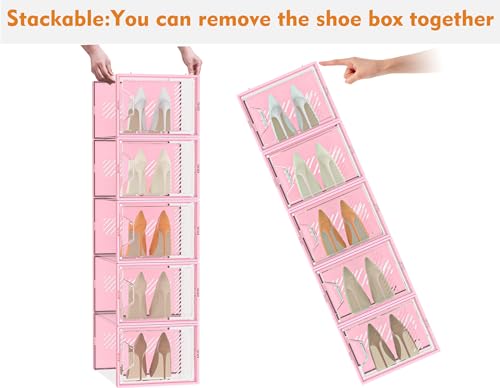 SIMPDIY Shoe Storage, 12 Pack X-Large Shoe Organizer for Closet, Shoe Boxes Clear Plastic Stackable Shoe Storage Boxes for Size 13 - color: Pink