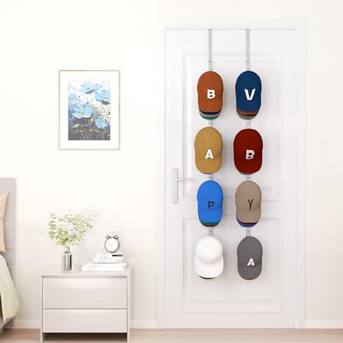 HapiRm Over Door Hat Rack - 2 Packs Hat Organizer with 8 Hooks Design, Hanging Baseball Cap Organizer Storage Holds Up to 40 Caps for Door, Bedroom, Closet (Sliver) - color: Sliver, size: 2 Pack