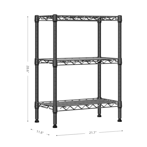 M MZG 750 lbs 3 Tier Shelf Metal Storage Shelves Wire Rack Closet Organizers with PP Board for Garage Kitchen Bathroom Laundry Black 11.8" D x 21.7" W x 28.6" H - color: Black, size: 3 tier, 11.8" D x 21.7" W x 28.6" H