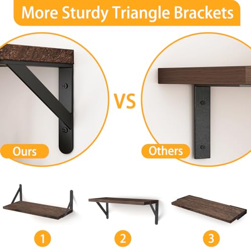 Fixwal Floating Shelves for Wall, Wood Wall Mounted Shelves for Bedroom, Bathroom, Living Room, Kitchen Storage and Decor(Brown, Set of 4, 16.5 Inch) - color: Brown