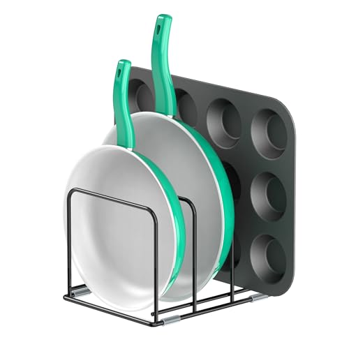 KORRTFID Kitchen Cabinet Organizer - Steel Cookware Rack, Divided Holder with 3 Slots for Skillets, Baking Tray and Chopping Board - Pan Storage (2.2 Inch Width Slots) - style: 2.2 Inch Width Slots