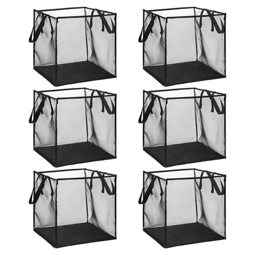 6 Pack Popup Laundry Hamper Collapsible Mesh Laundry Baskets with Handles, Portable Dirty Clothes Baskets Single Layer Foldable Clothes Hamper for Washing Storage, Dorm and Travel Use (Black,13 Inch)
