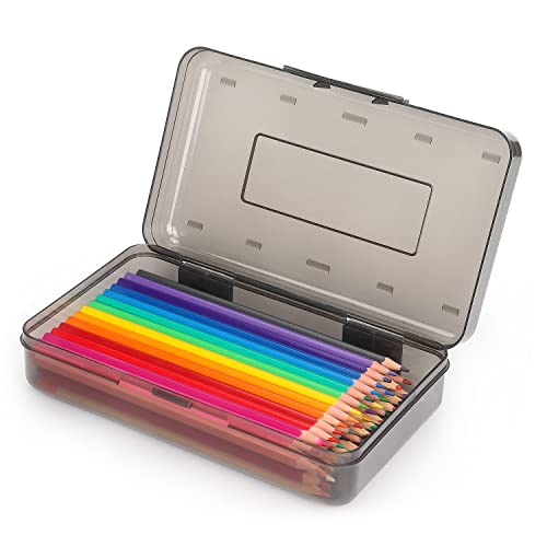 Tamaki 1 Pack Plastic Pencil Box Large Capacity Pencil Boxes Clear Boxes with Snap-tight Lid Stackable Design and Stylish Office Supplies Storage Organizer Box, Black - color: Black