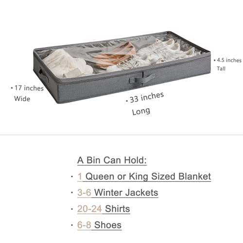Berdeng 3 Pack Under Bed Storage Containers, Low Profile Underbed Shoes and Clothes Storage Organizer with Sturdy Sidewalls/Bottom, Large Dorm Storage Bins,33 * 17 * 4.5 inches,45L - color: Grey 3 Pack